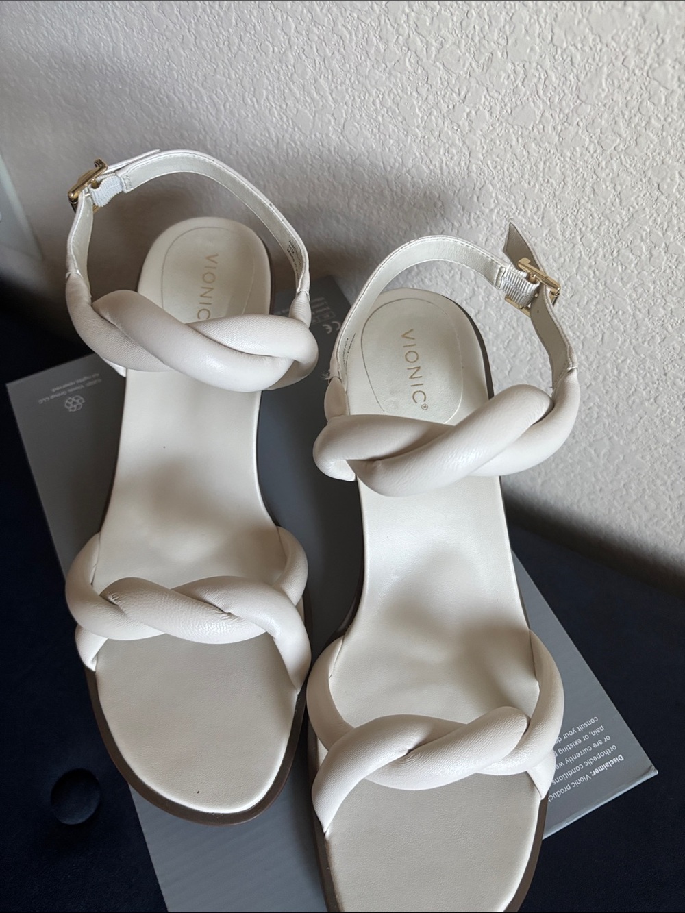 Vionic Braided Ankle Strap Sandals in White Cream
